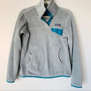 Patagonia Grey and Turquoise Snap T Pullover Small